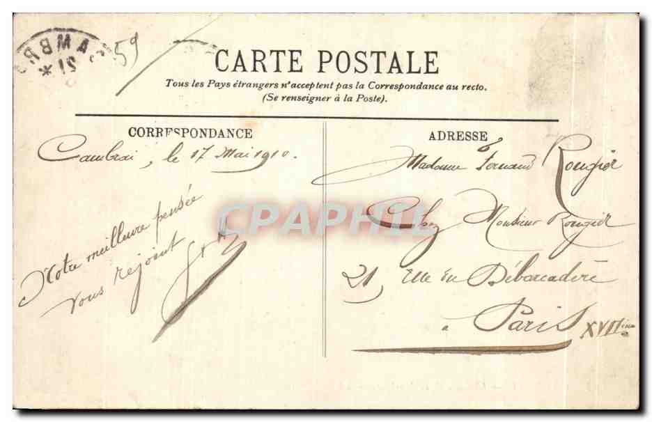 CPA Cambrai L Heure de la Musique — Rückseite