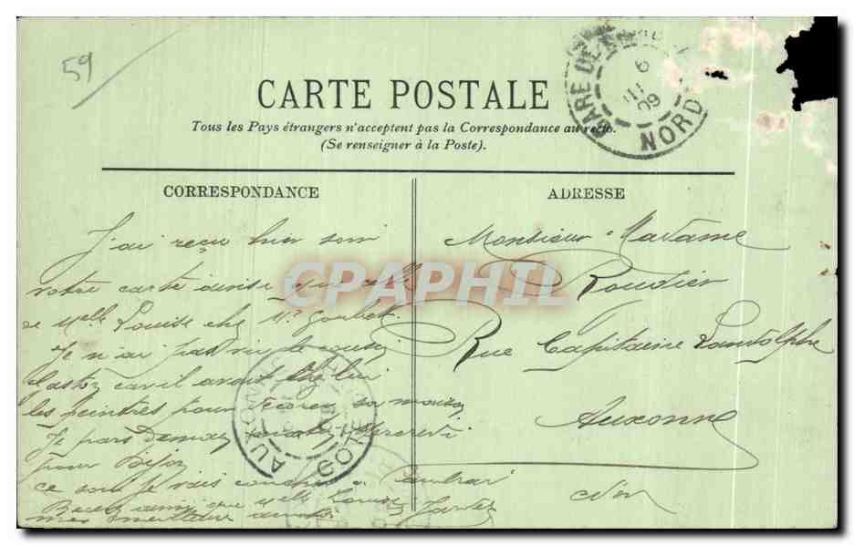 CPA Cambrai La Rue des Trois Pigeons — Rückseite