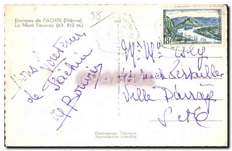 CPA Environs de Fachin Nievre Le Mont Beuvray  — Rückseite