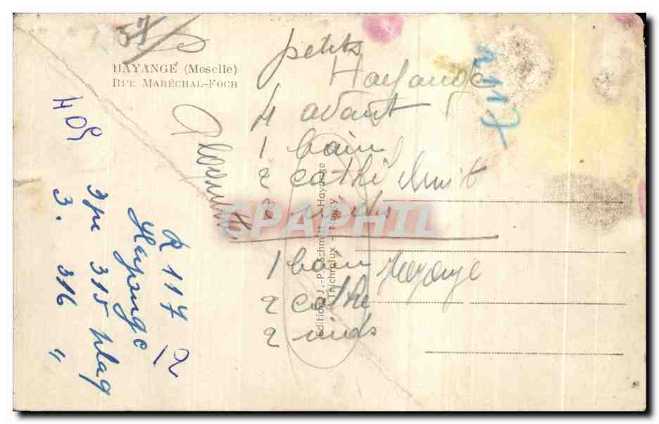 CPA Hayange Moselle Rve Marechal Foch — Back