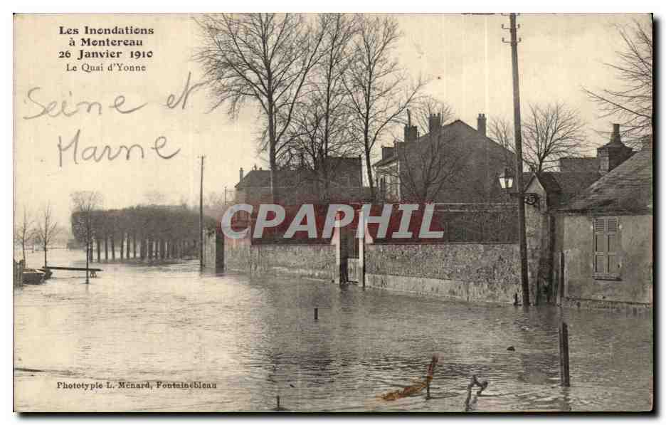 Die Überschwemmungen in Mentereau — 26. Januar 1910 — Der Quai der Yonne — Phototypie L. Ménard, Fontainebleau