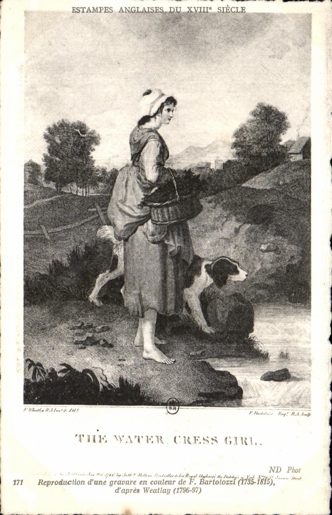 CPA Estampes Anglaises Du XVIII Siecle The Water Cress Girl Bartolozzi Weatlay chien Dog 