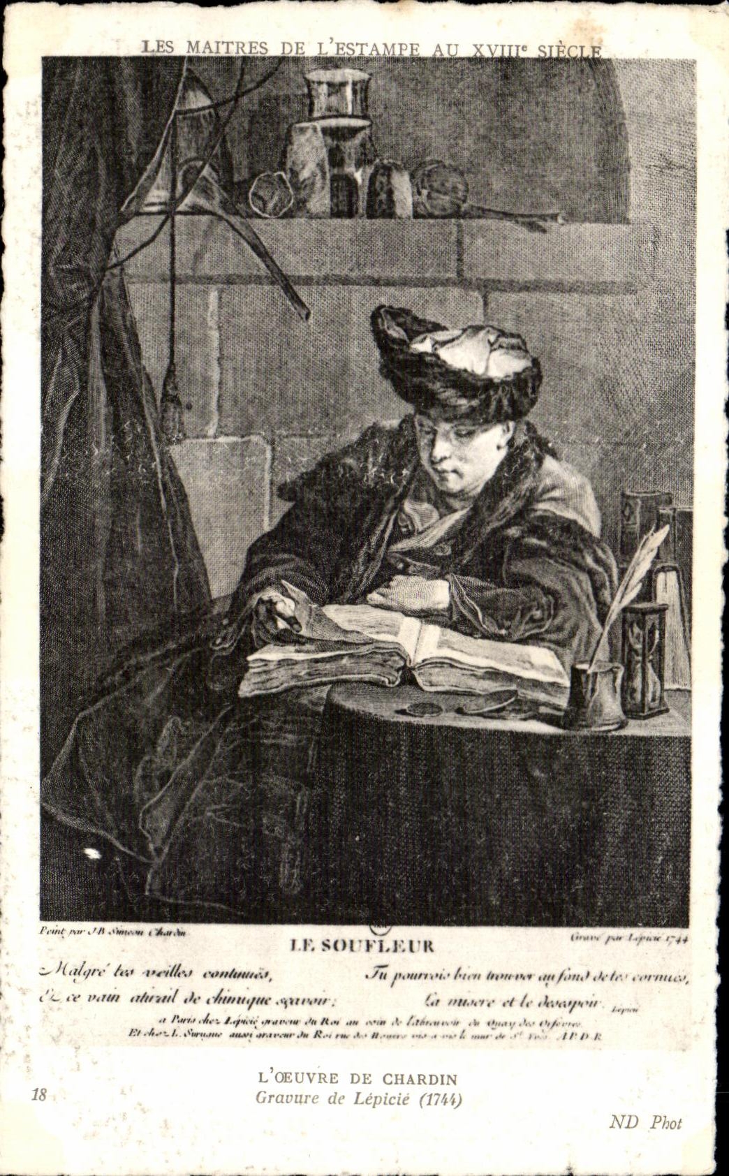 CPA Les Maitres De L Estampe Au XVIII Siecle Le Soufleur L Oeuvre de Chardin Gravure de Lepicie 1744