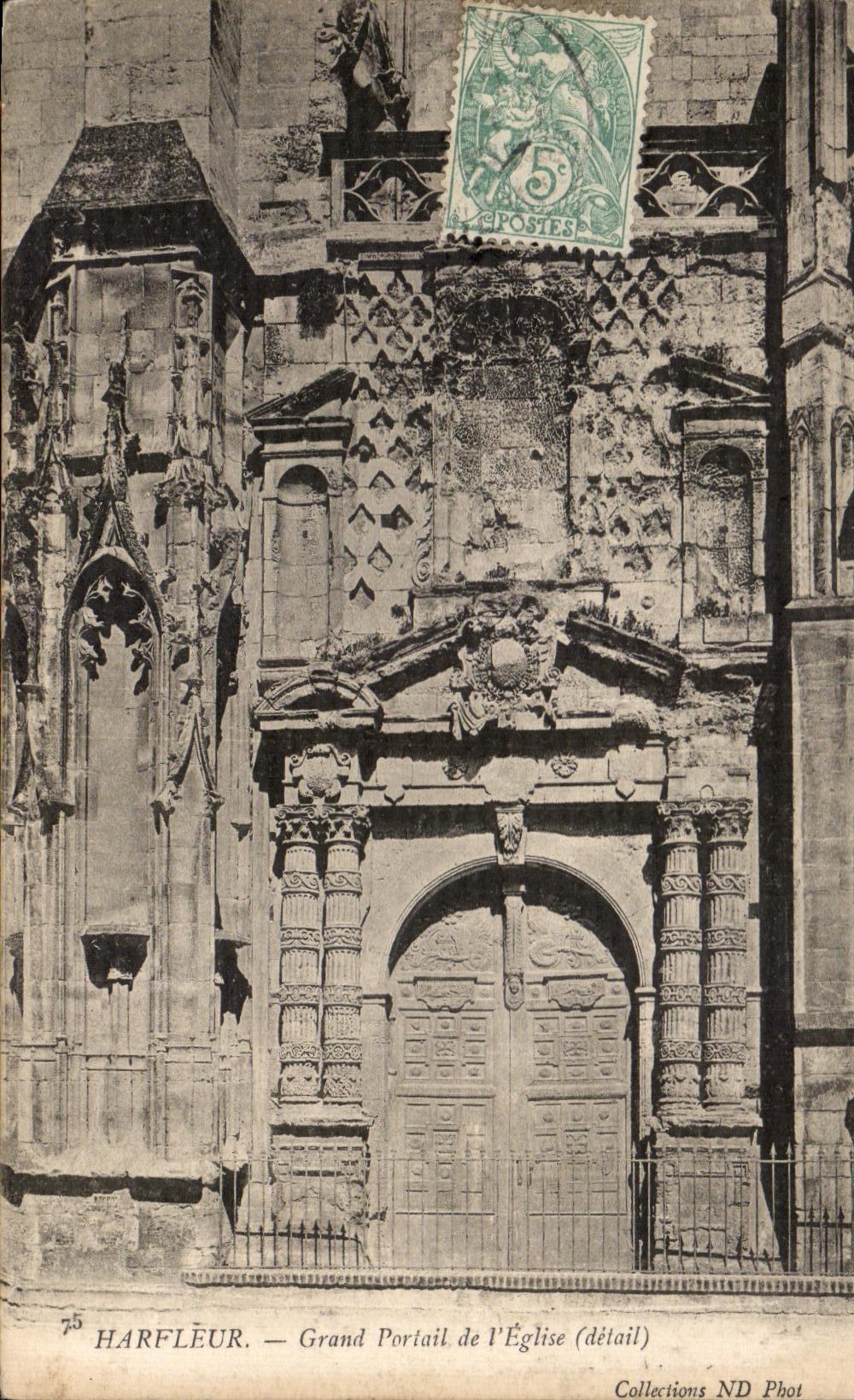 CPA Harfleur Grand Portail de l Eglise detail