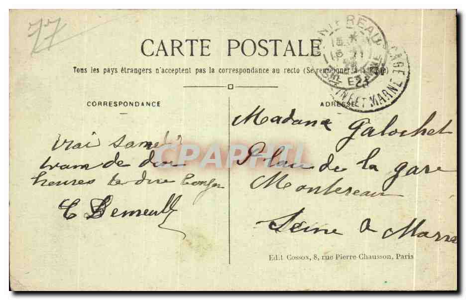 CPA Lorrez le Bocage L Hotel de Ville — Back