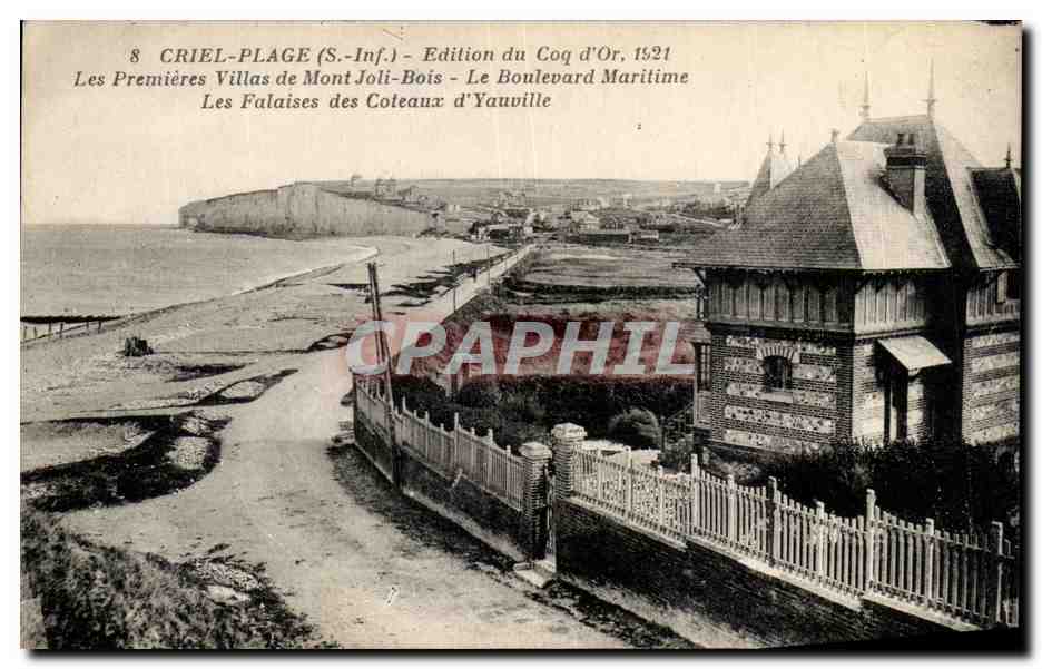 CPA Criel Plage Edition du Coq d Or 1921 Les Premieres Villas de Mont Joli Bois Le Boulevard Maritime