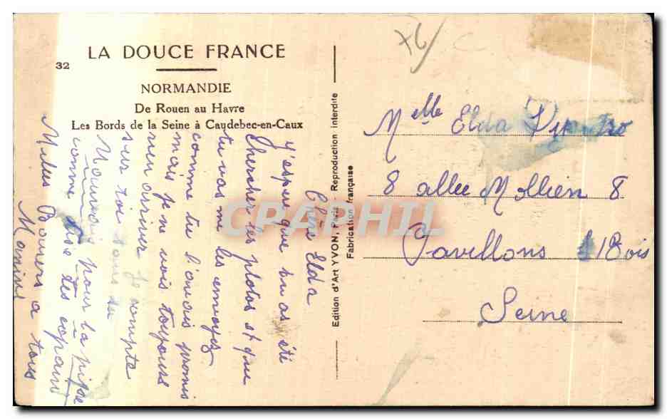 CPA La Douce France Normandie De Rouen au Havre Les Bords de la Seine a Caudebec en Caux — Rückseite