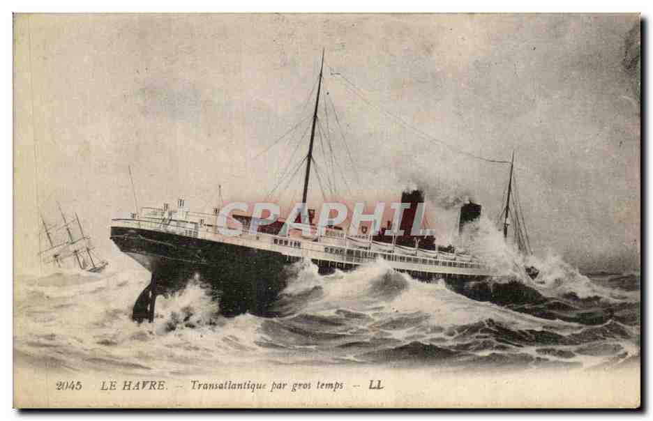 CPA Le Havre Transatlantique par gros temps
