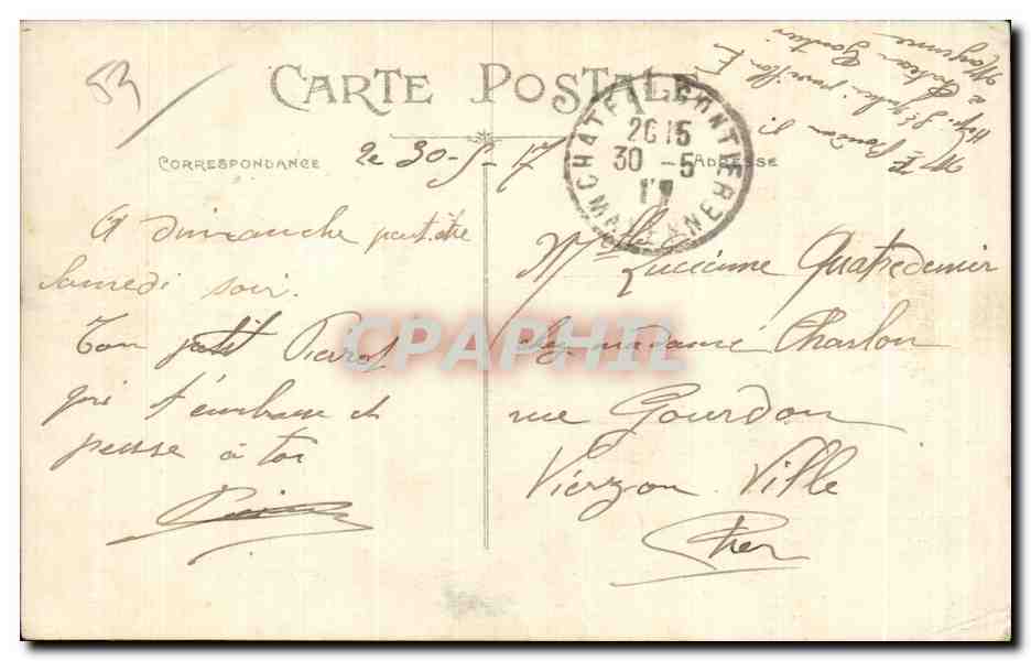 Château-Gaontier (Mayenne) — Les Promenades et le Kiosque — Edition J. Malicot, phot. Sablé-sur-Sarthe — Verso