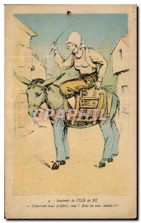 CPA Souvenir de Ville de Re Comment nous preferez vous Avec ou sans Culotte Donkey