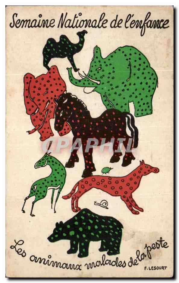 CPA Semaine National d enfance Les animaux malades de la peste Plage Elephant Ours Loup Chameau Camel Wolf Cheval Horse