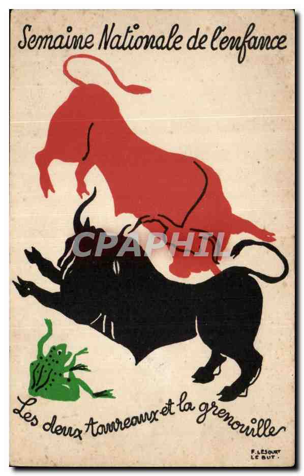 CPA Semaine National d enfance Les deux taureaux et la grenouille Bull Frog