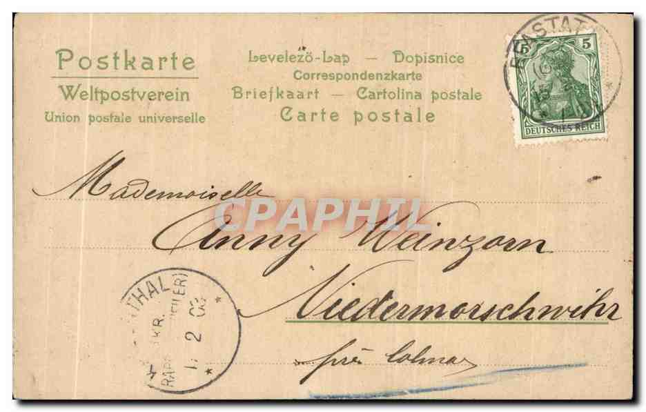 Chaussure remplie de fleurs — carte postale avec poème — Éditeur Elvire, série 77 n° 1158 — Verso