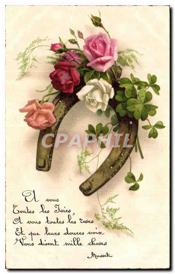 CPA Fantaisie Fleur Fer a cheval