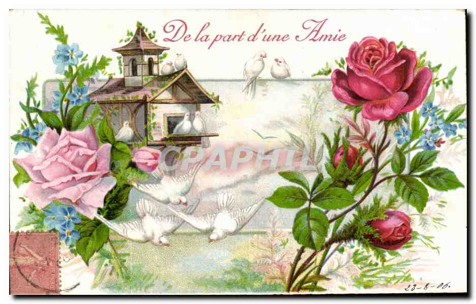 Poissons et roses — carte postale décorative — éditeur non visible