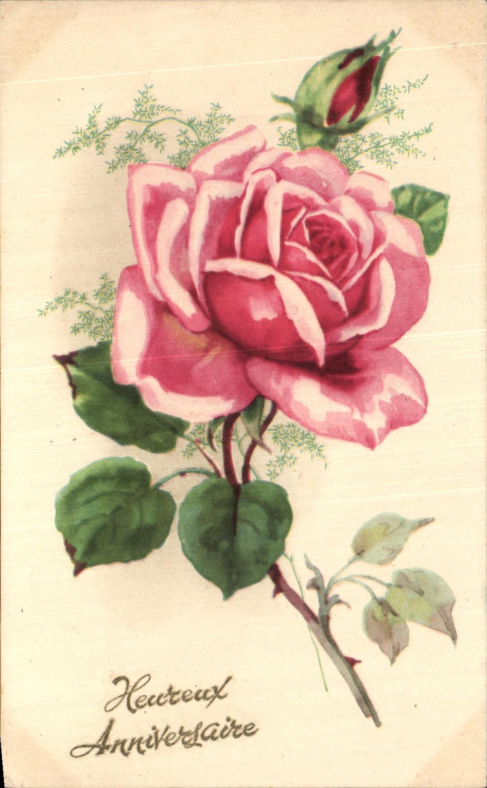 CPA Fantaisie Fleur Heureux Anniversaire Rose