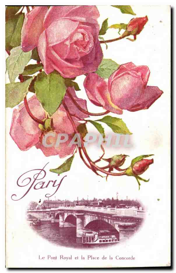 CPA Fantaisie Fleurs Paris Le pont royal et la place de la Concorde