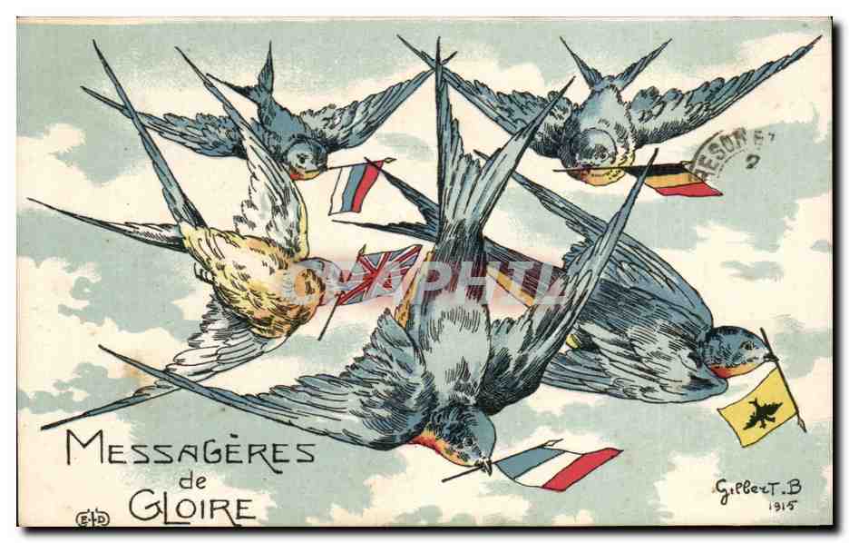 CPA Fantaisie Fleurs Messageries de gloire Hirondelles Militaria 