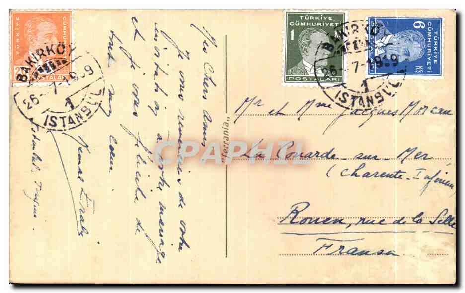 CPA Constantinople Bhosphorus Straits Turkey Turquie Bateau — Verso