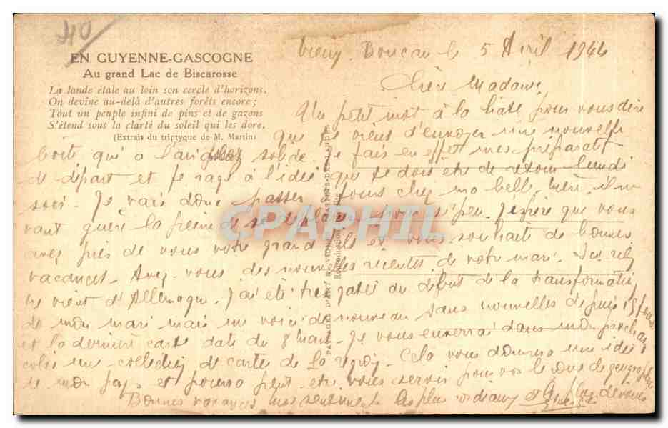 CPA Au grand Lac de Biscarosse Avion Mouton Aeroplane Hydravion  — Rückseite