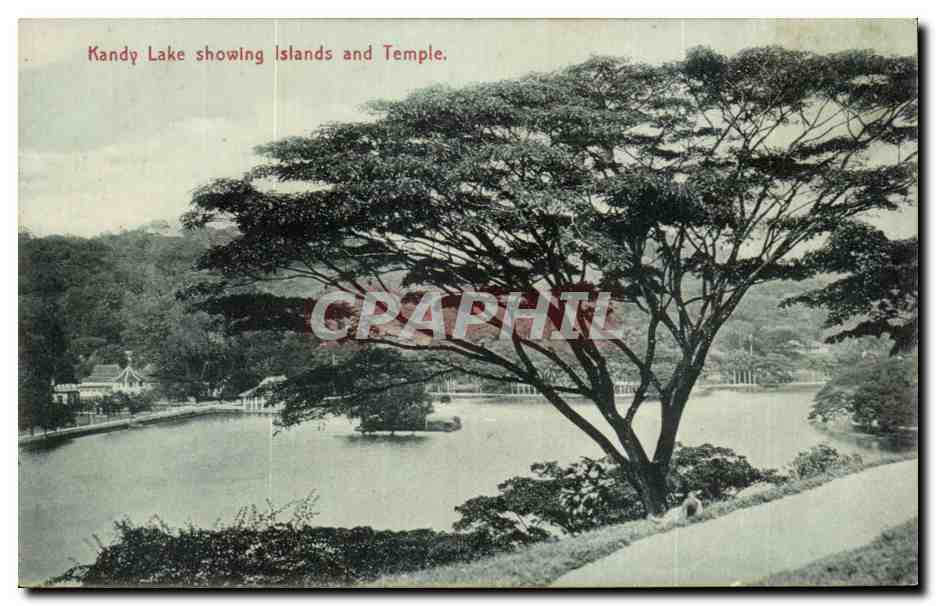 CPA Kandy Lake Showing Islands and Temple Ceylan Ceylon Sri lanka