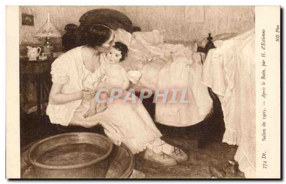 CPA Fantaisie Salon de 1905 Apres la bein H d Estienne Femme et enfant