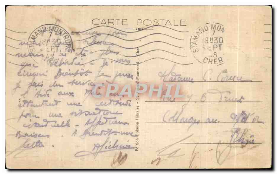 Saint-Amand-Montrond (Cher) — Château de Merillant - La Chapelle — Édition Poisson Monttrond — Verso