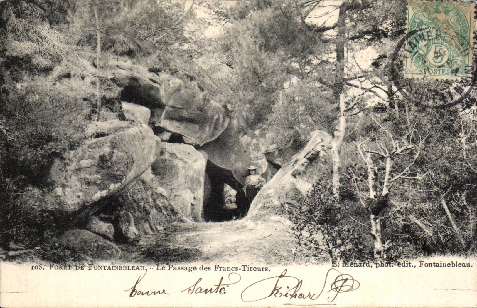 Bosque de Fontainebleau — El Paso de los Tiradores — E. Menard, fot.-edit., Fontainebleau