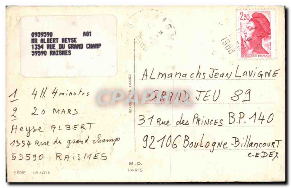 CPA Fleurs Plantes et Arbres — Verso