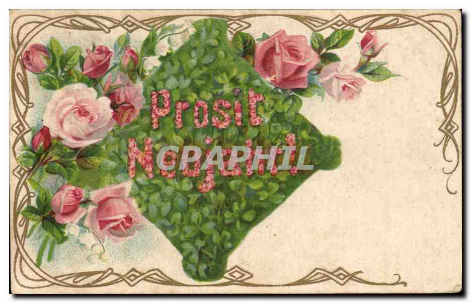 CPA Fantaisie Fleurs Prosit Neujahr