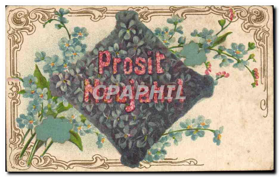CPA Fantaisie Fleurs Prosit Neujahr