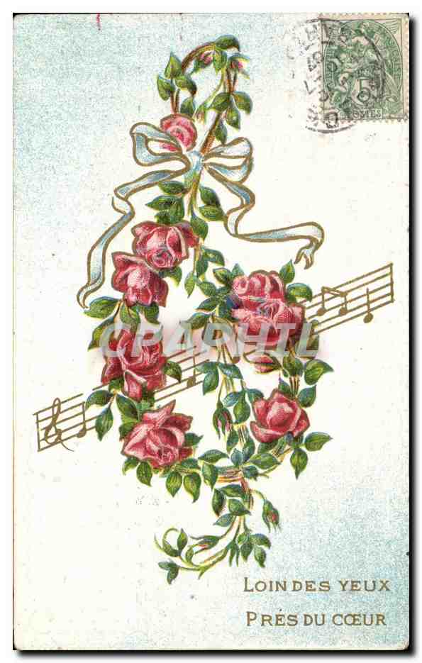 CPA Fantaisie Fleurs Notes de musique