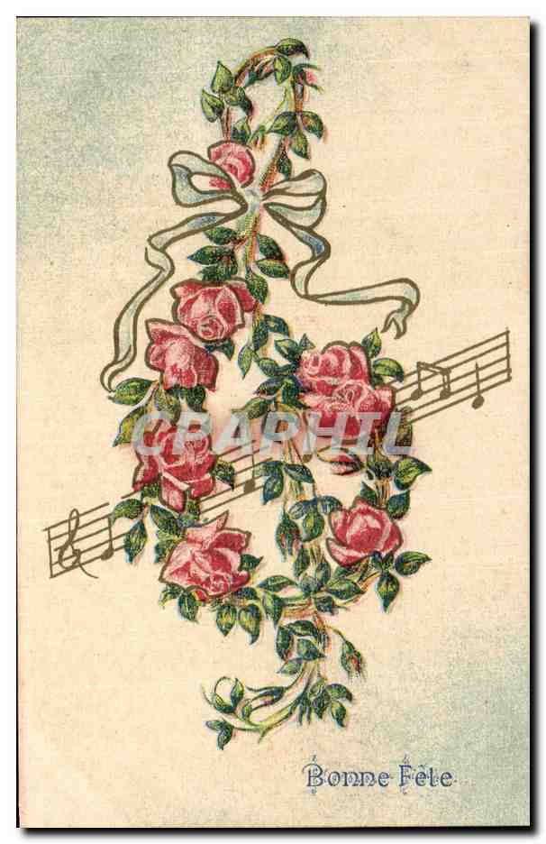CPA Fantaisie Fleurs Notes de musique