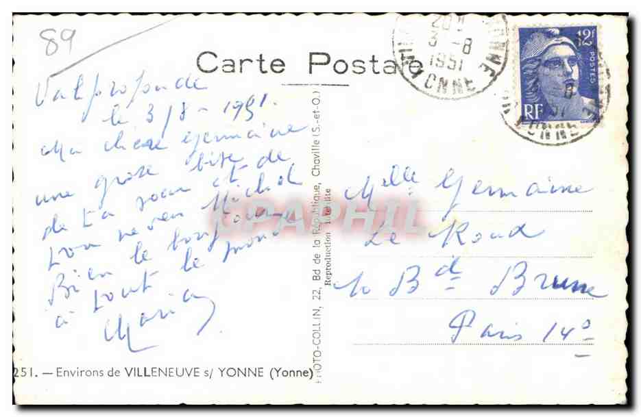 Umgebung von VILLENEUVE s/ YONNE — Schäfer mit Schafherde unter einer Baumallee — Photo-Coll. IN. — Rückseite