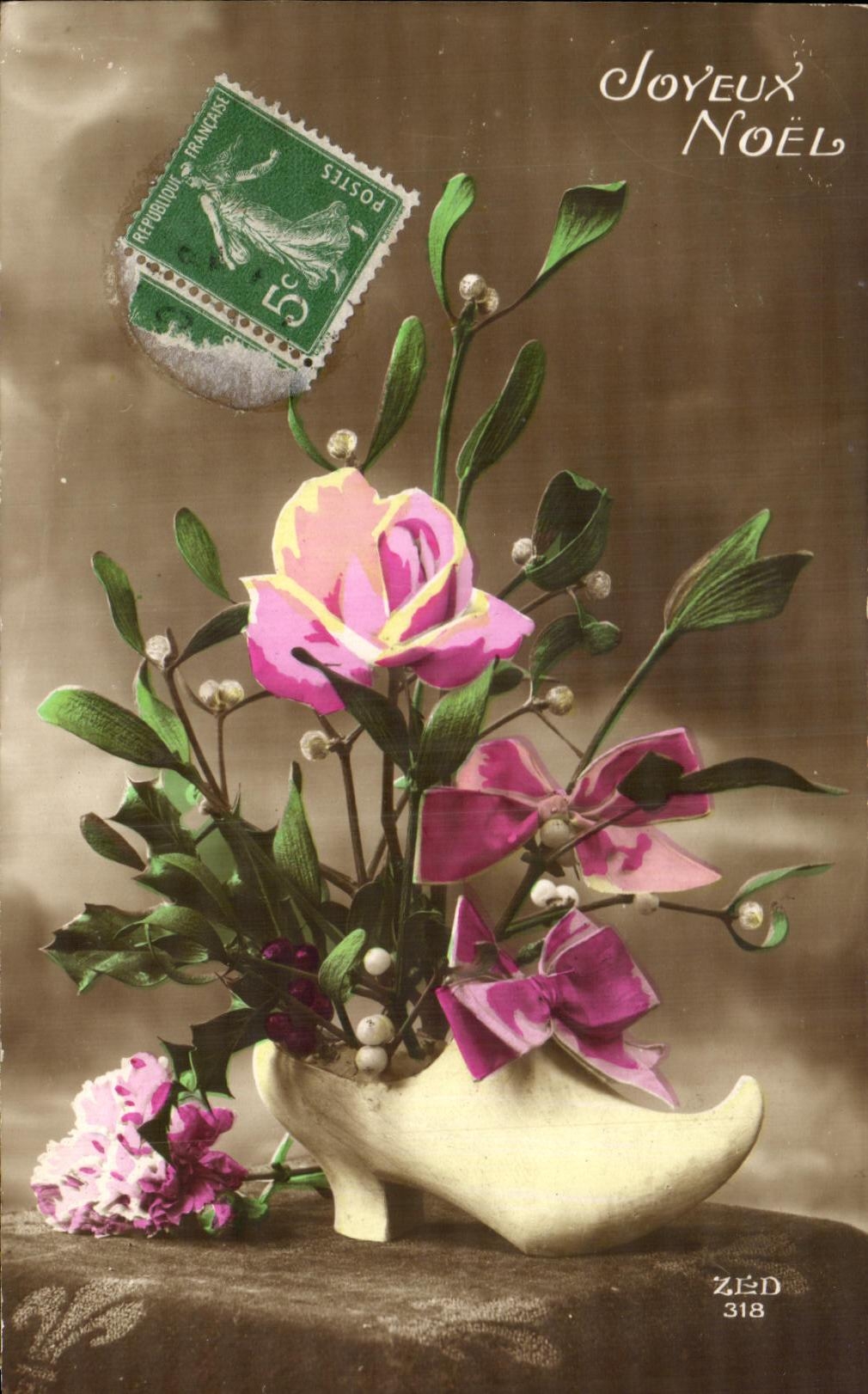 CPA Fantaisie Fleur Joyeux Noel Christmas