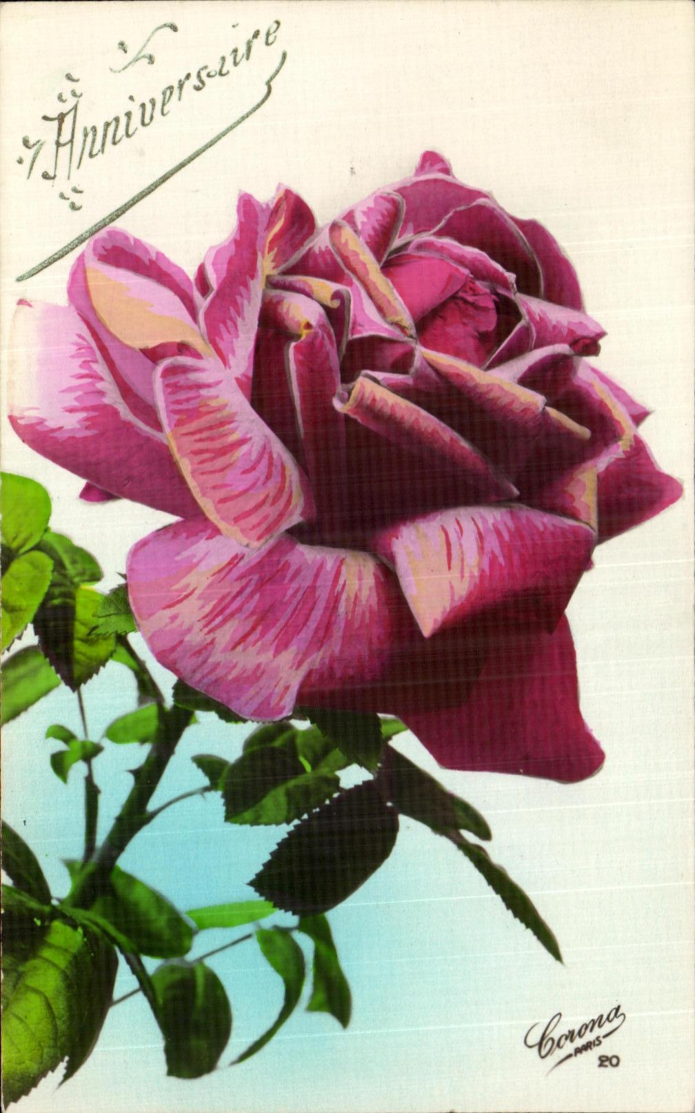CPA Fantaisie Fleur Anniversaire
