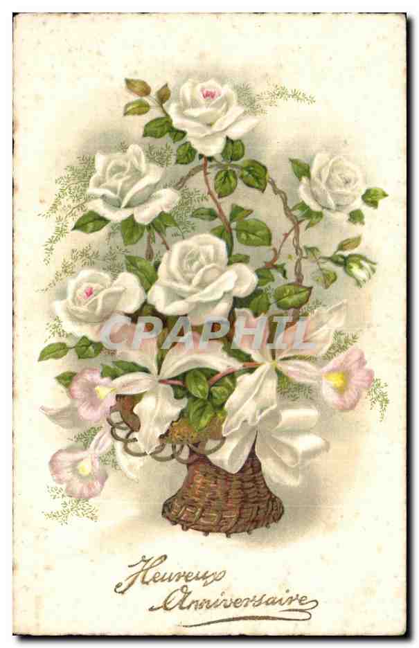 CPA Fantaisie Fleur Anniversaire