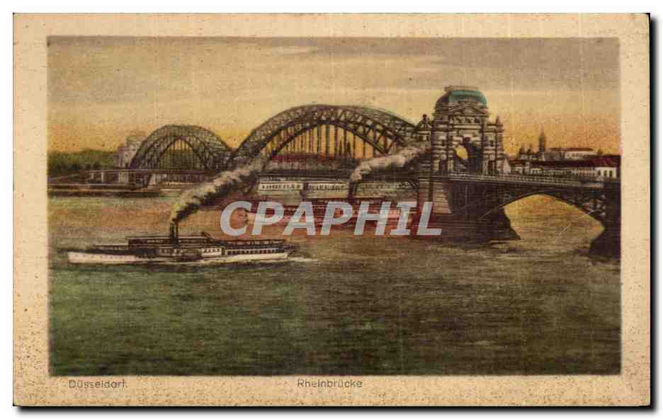 CPA Dusseldorf Rheinbrucke Bateau
