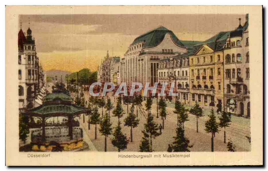 CPA Dusseldorf Hindenburgwall mit Musiketempel 
