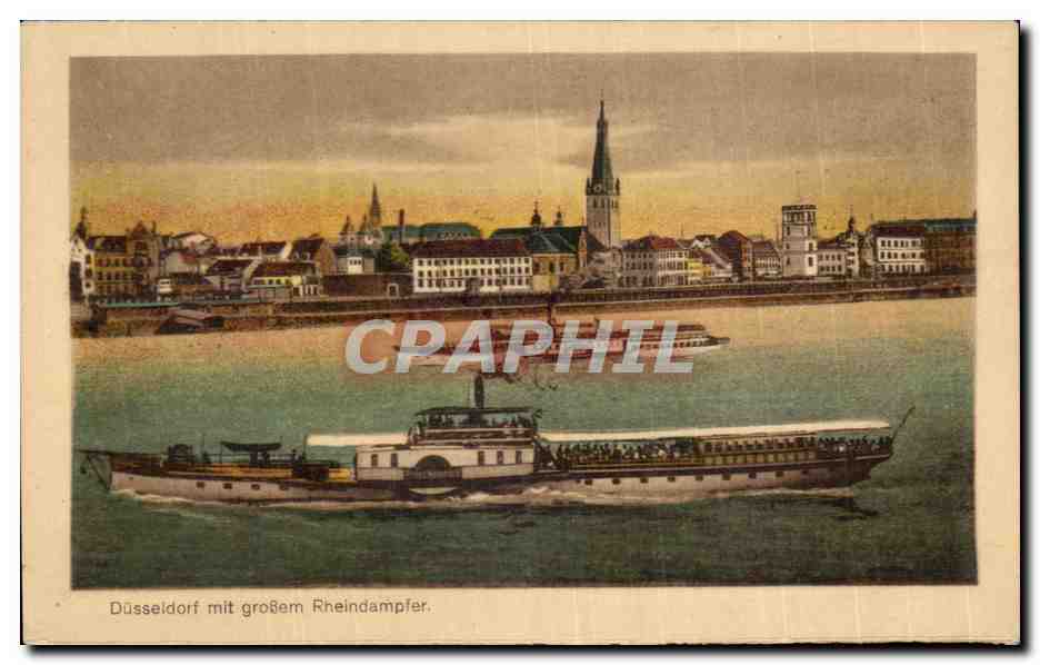 CPA Dusseldorf mit grosem Rheindampfer Bateau Boat