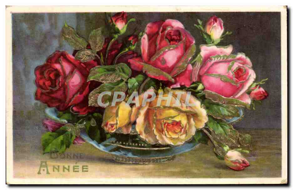 CPA Fantaisie Fleur Bonne Annee
