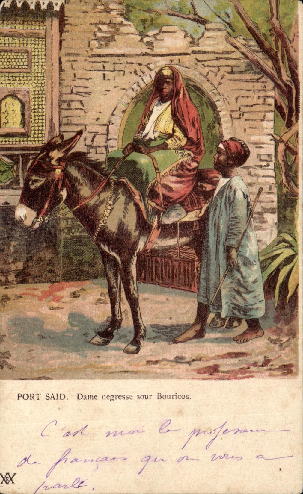 CPA Port Said Dame negresse sour Bouricos Egypte Egypt Ane Donkey 