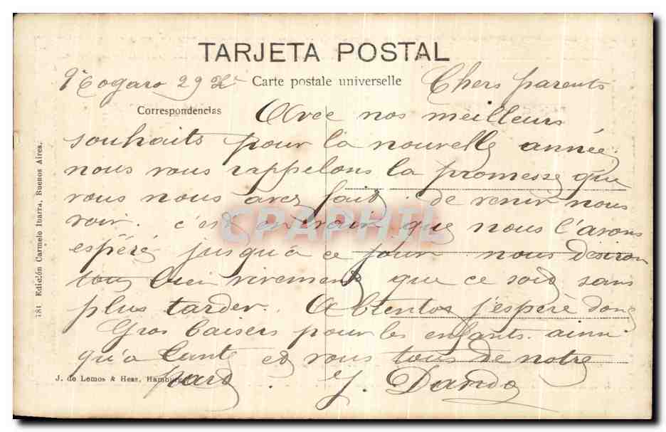 Vintage Postcard Jardin Zoologico Palermo Buenos Aires Zoo Argentina — Back