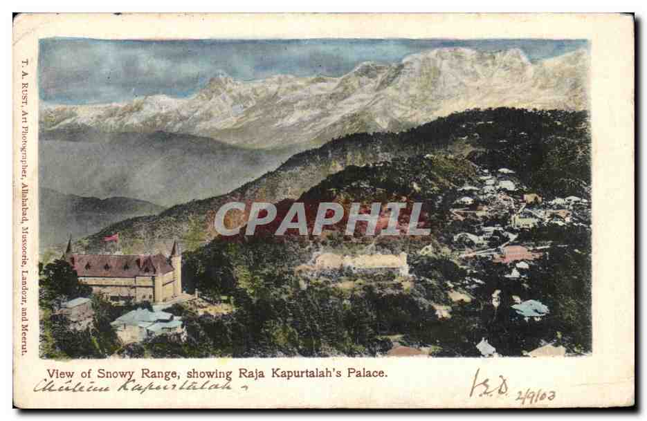 CPA view of Snowy Range Showing Raja Kapurtalah s Palace Inde india