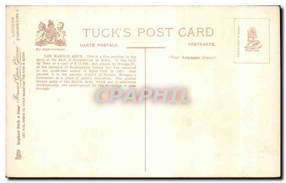 CPA The Marble Arch London Londres — Verso