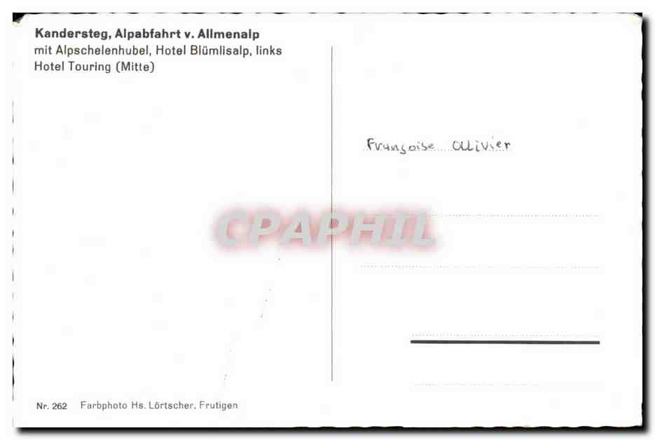 CPA Kandersteg Alpabfahrt v Allmenalp mit Alpschelenhubel Hotel Vaches — Achterkant