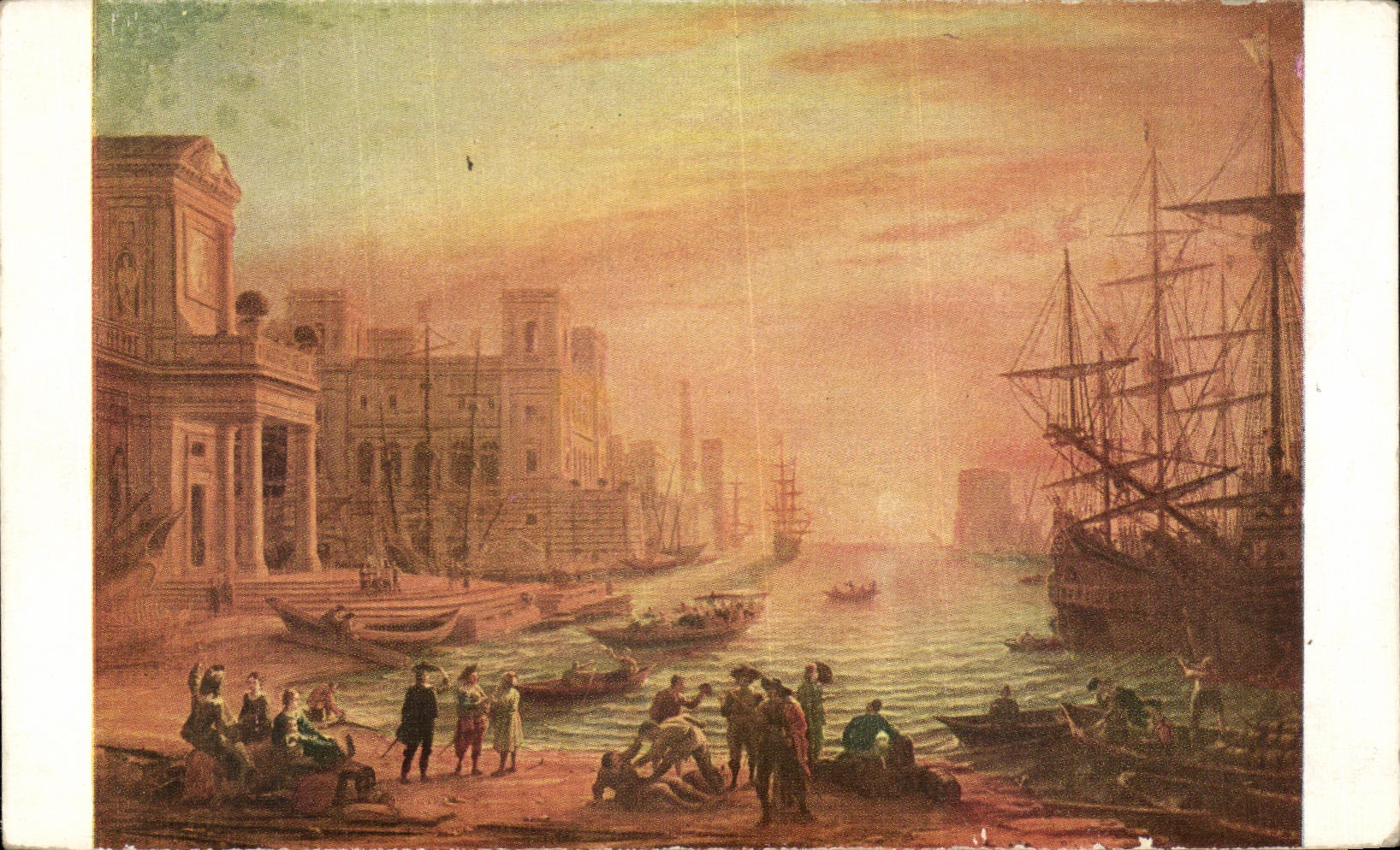 CPA A Claude Gelee dit Claude lorrain Un port de mer au soleil couchant 