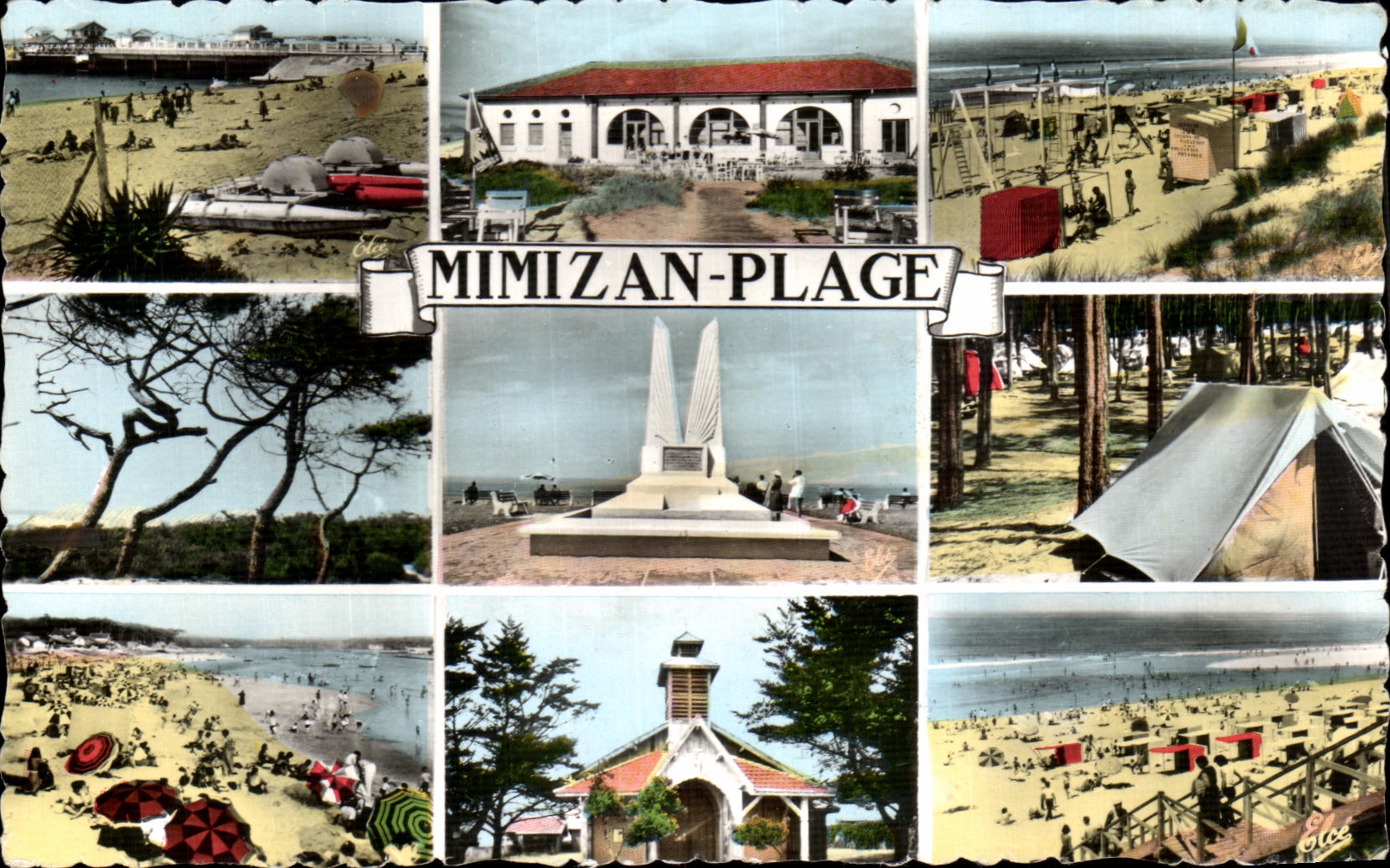 CPA Mimizan Plage De Gauche a dorite Plage du Courant Le Casino La Plage Les Pins tordus Monument Les Ailes Le Pins 
