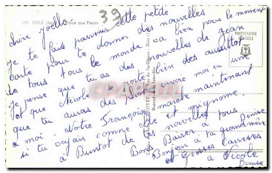 CPA Dole Jura Place aux Fleurs — Rückseite