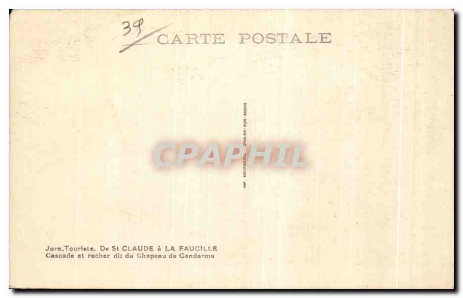 Jura. Tourlise. Cascade et rocher dit du Chapeau de Gendarme — De St CLAUDE à LA FAUCILLE — Reverso